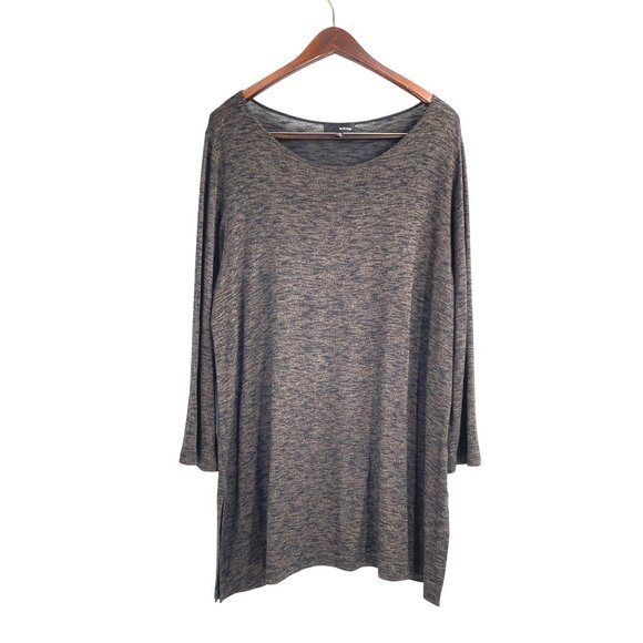 Sun Kim Womens Plus Size 1X Oversized Tunic Top Long Sleeve Rayon Brown Marled - Picture 1 of 7
